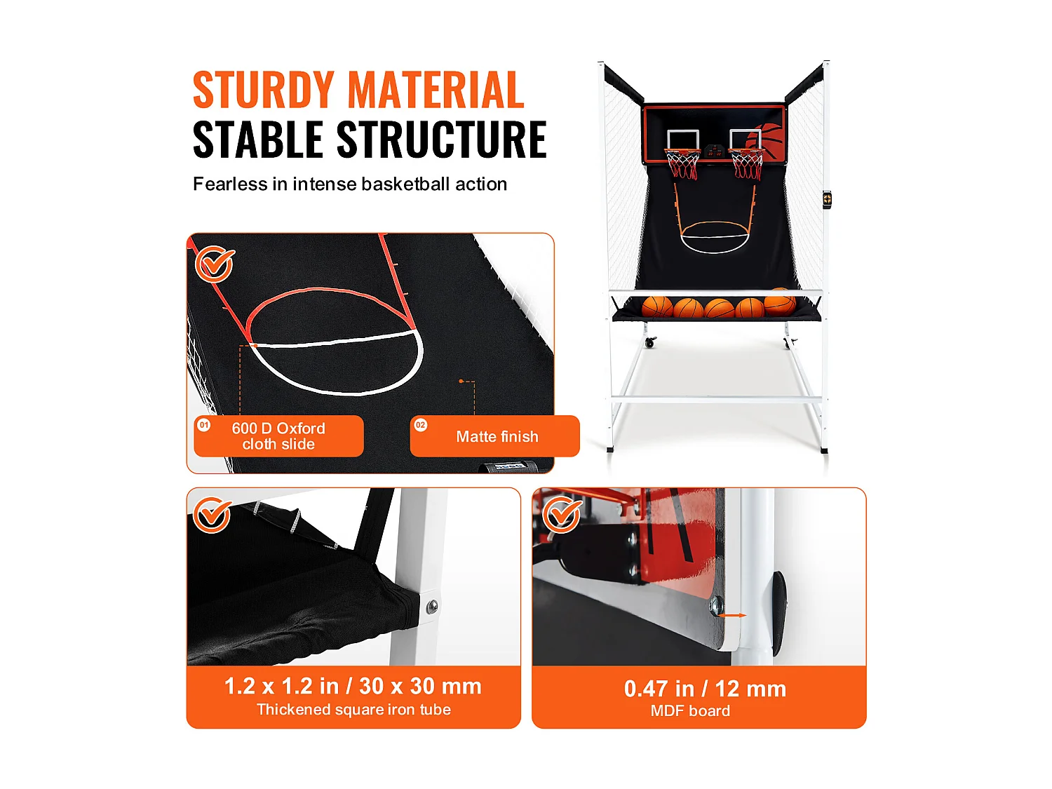Panier de Basketball SucceBuy Jeu d'arcade de Basket-Ball d'intérieur Double Shot pour 2 Joueurs et 5 Balles