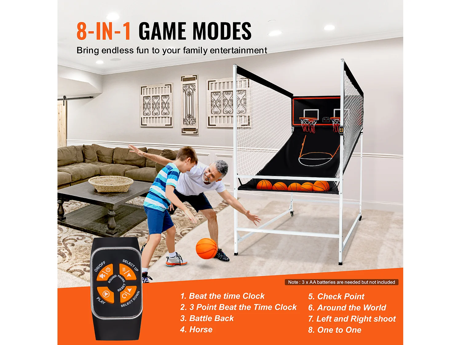 Panier de Basketball SucceBuy Jeu d'arcade de Basket-Ball d'intérieur Double Shot pour 2 Joueurs et 5 Balles