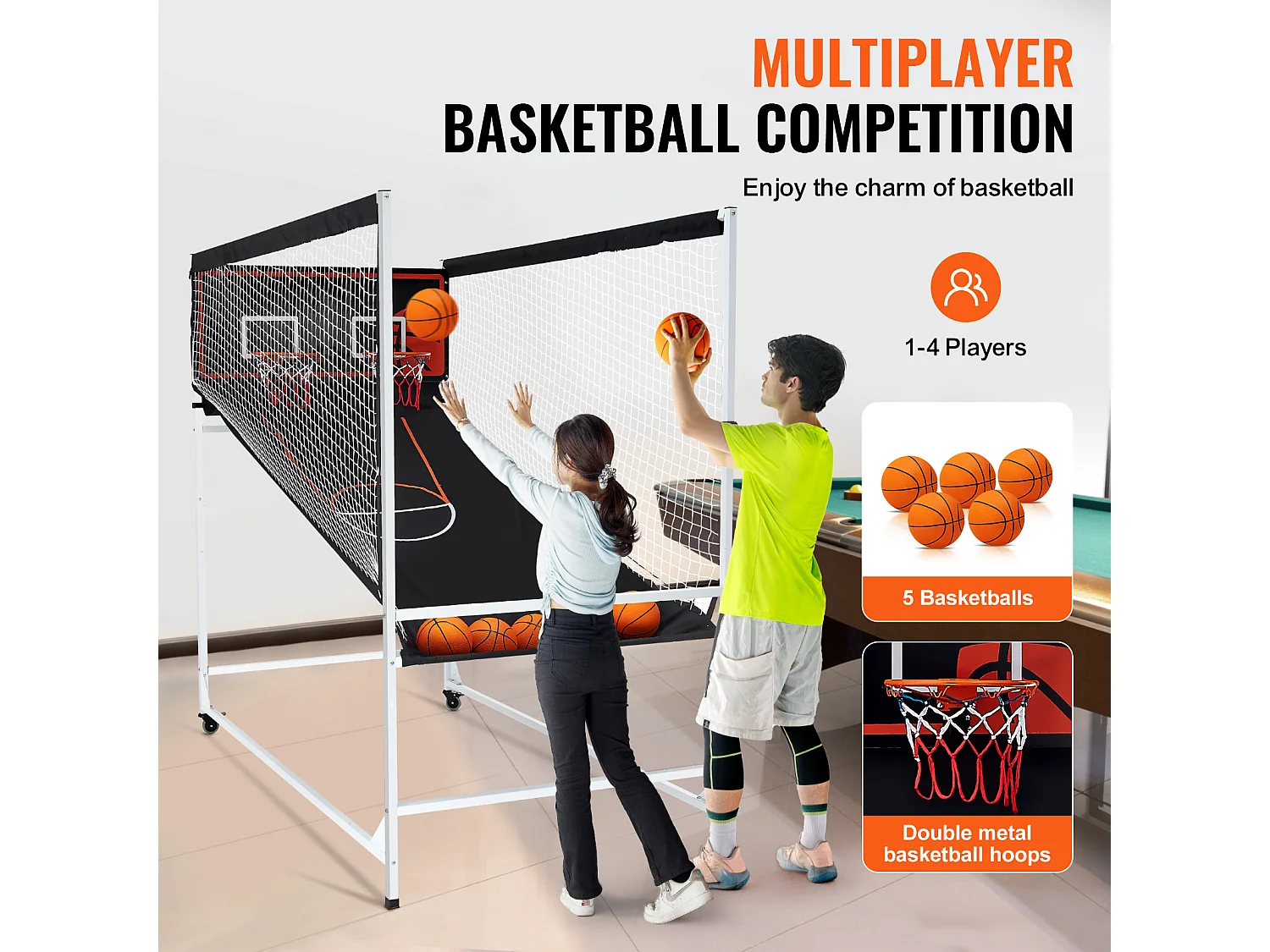 Panier de Basketball SucceBuy Jeu d'arcade de Basket-Ball d'intérieur Double Shot pour 2 Joueurs et 5 Balles