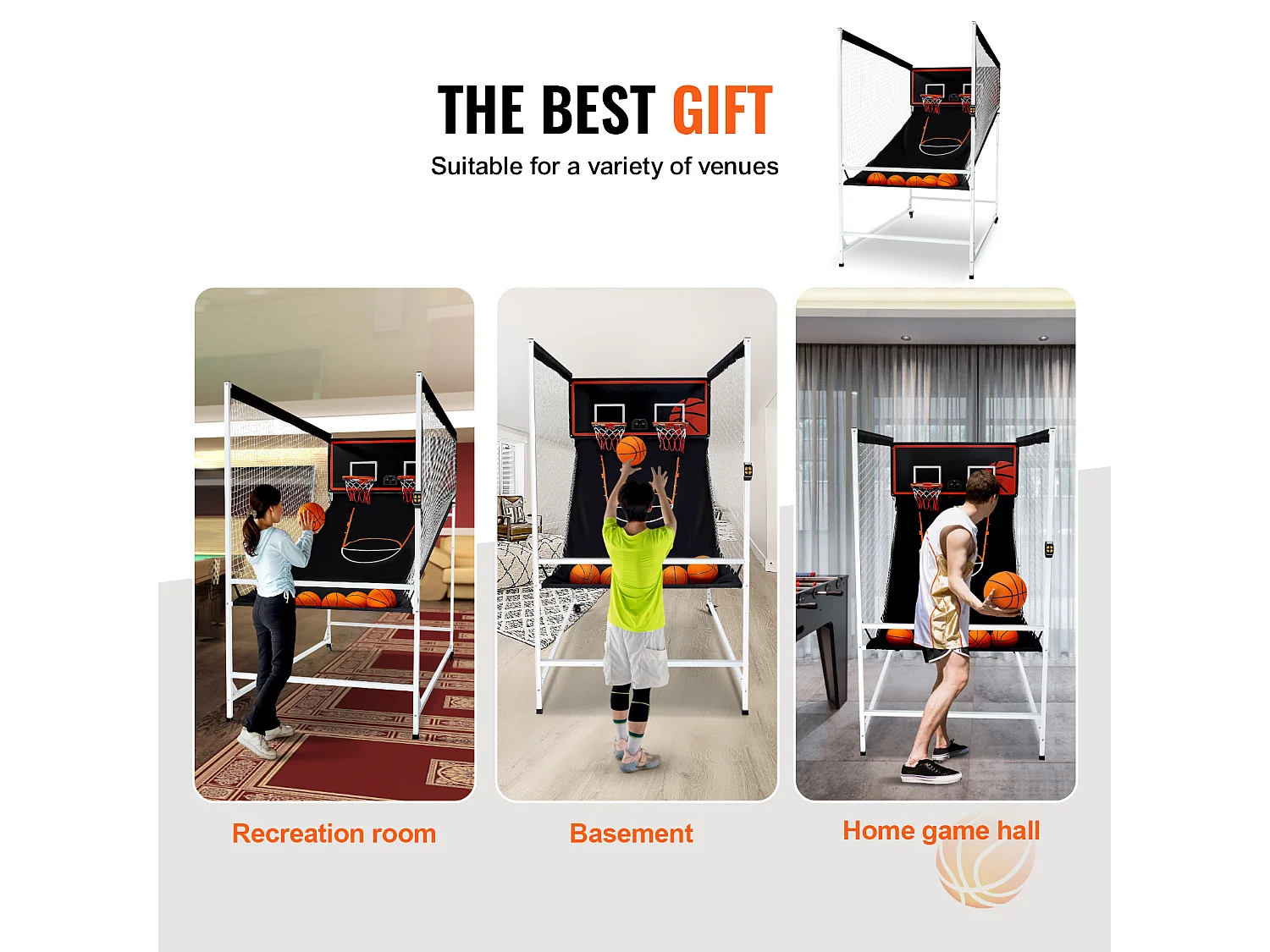 Panier de Basketball SucceBuy Jeu d'arcade de Basket-Ball d'intérieur Double Shot pour 2 Joueurs et 5 Balles