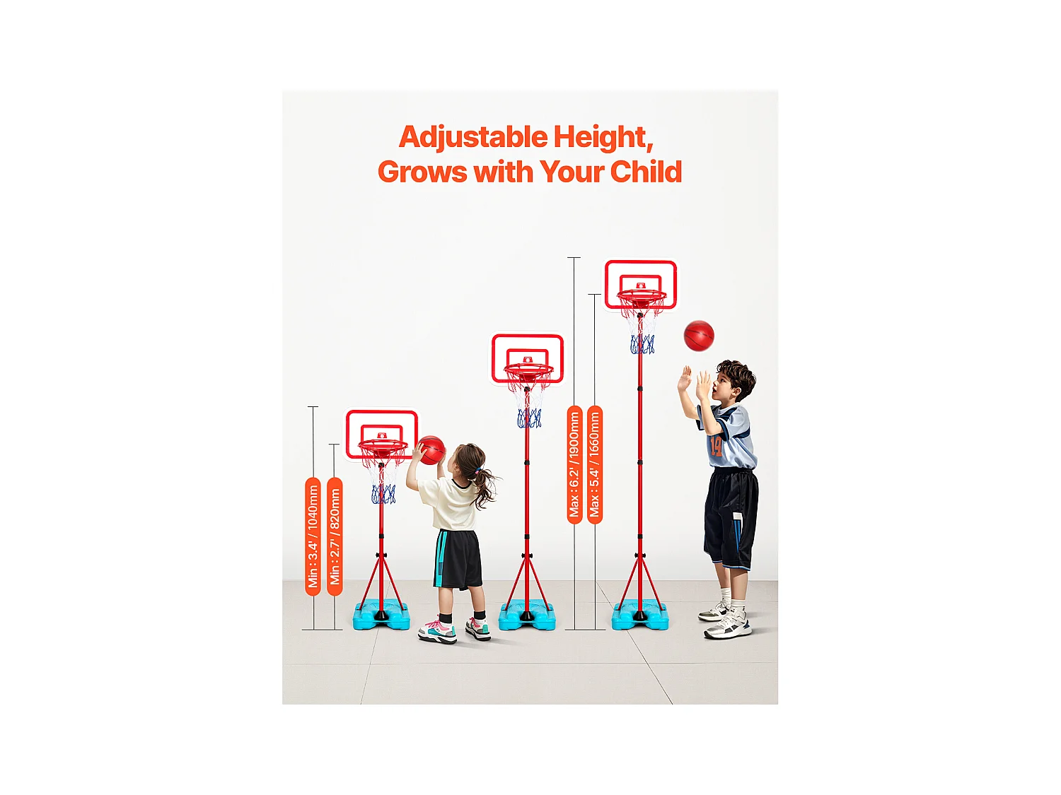 Panier de Basket-ball SucceBuy Panier de Basket-ball pour Enfants, Hauteur Réglable, Portable, pour Enfants