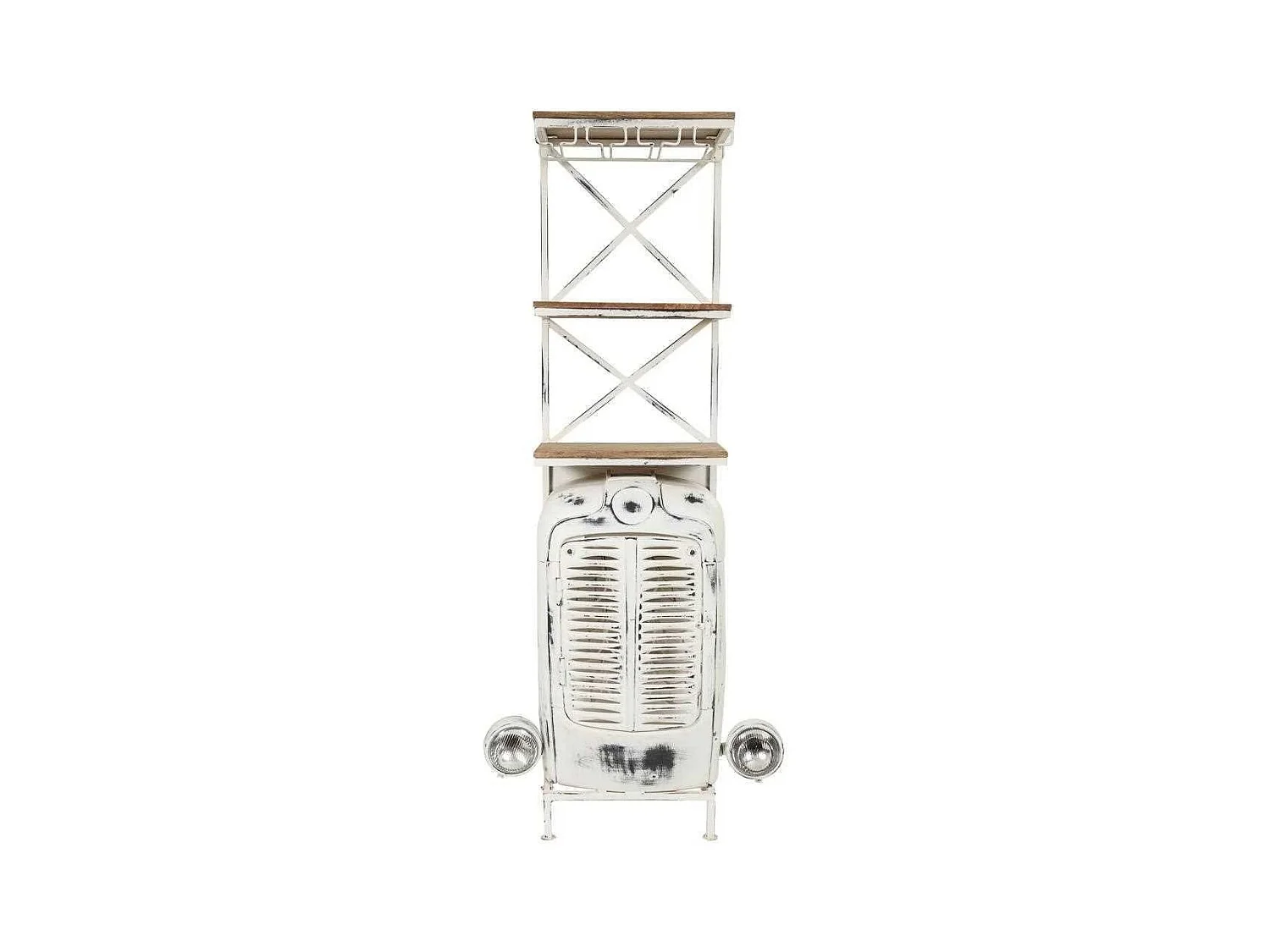 Étagère porte-bouteilles en bois et métal blanc 84x40x185h