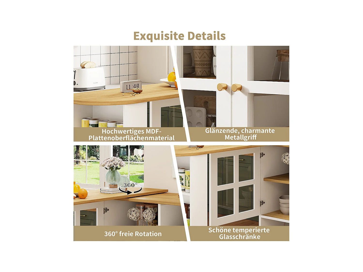 Meuble de bar rotatif - 204 x 39 x 102. 5 cm - avec 4 rangements + 2 portes - MDF - blanc