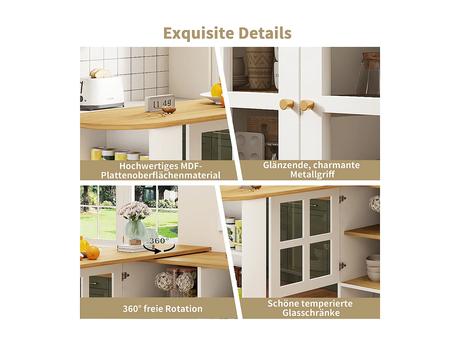 Meuble de bar rotatif - 204 x 39 x 102. 5 cm - avec 4 rangements + 2 portes - MDF - blanc