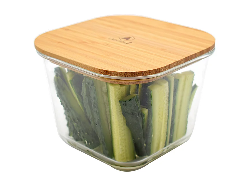 2 boîtes carrées hautes en verre bambou