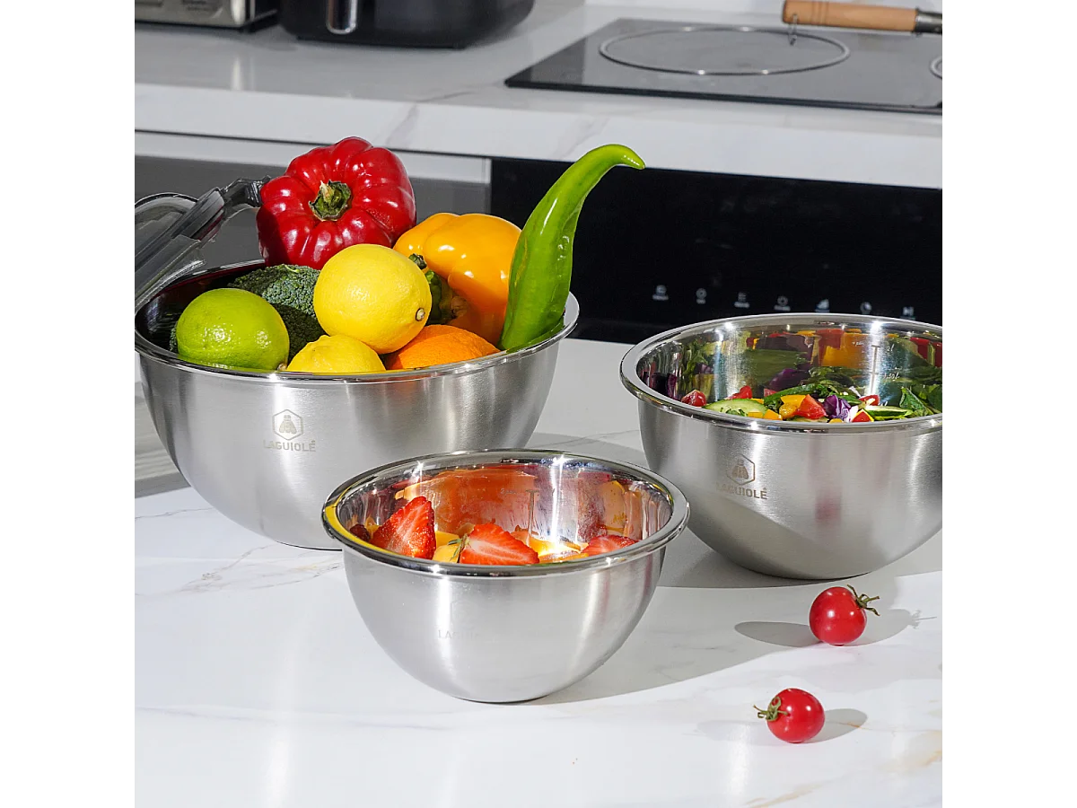 Set de 3 bols inox 20/24/28cm - "Pique-nique"