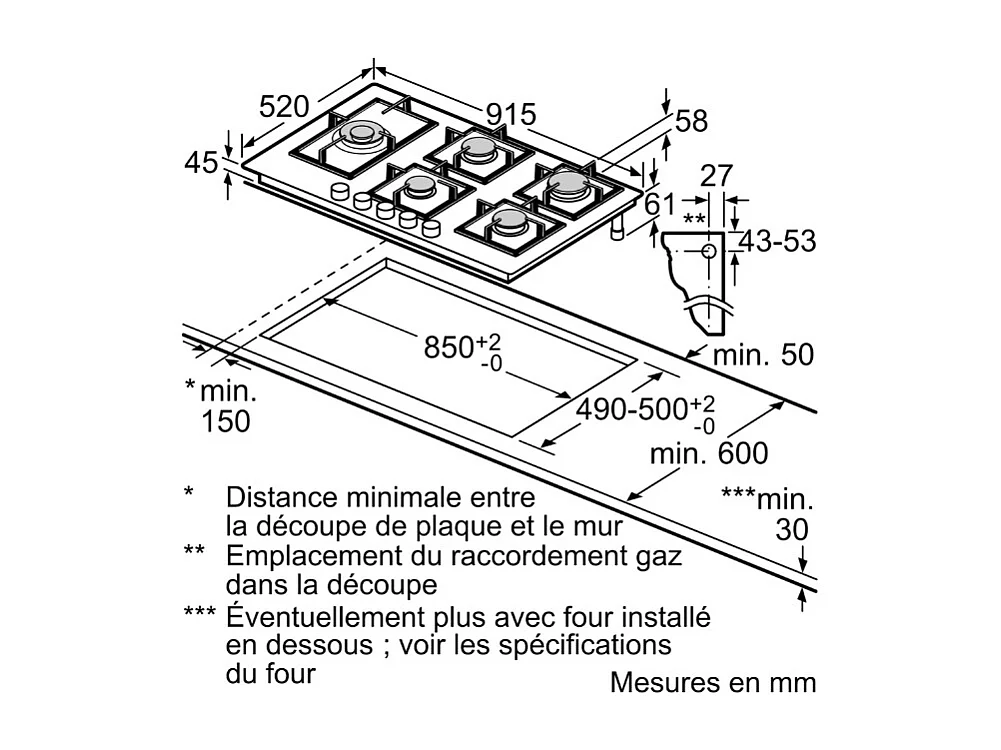 Siemens Table de cuisson gaz 90cm 5 feux 11500w - EP9A6MI40