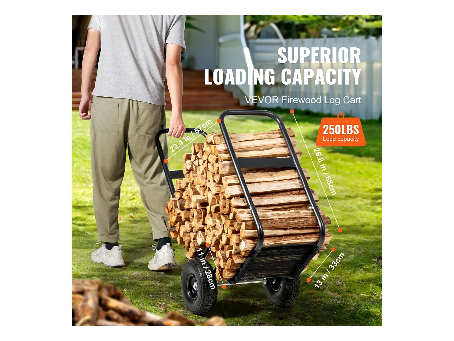 Carrello per Legna da Ardere SucceBuy, Capacità 113,4 kg, Carrello per Legna con Ruote in PU, Carrello