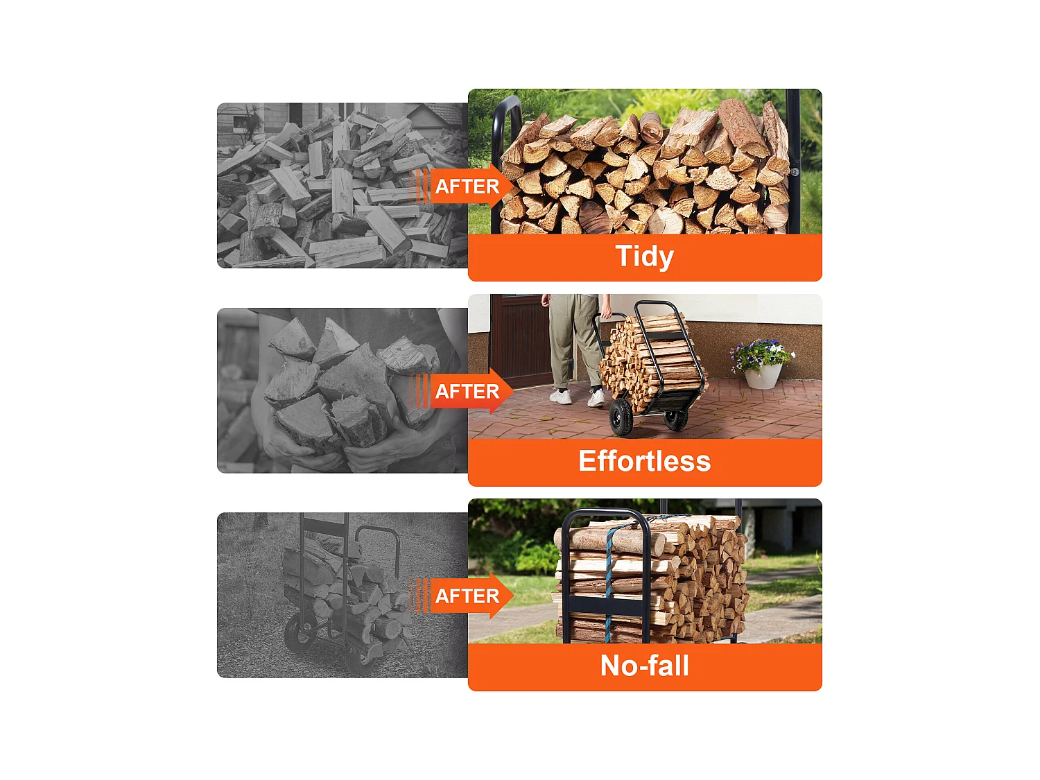 Carrello per Legna da Ardere SucceBuy, Capacità 113,4 kg, Carrello per Legna con Ruote in PU, Carrello