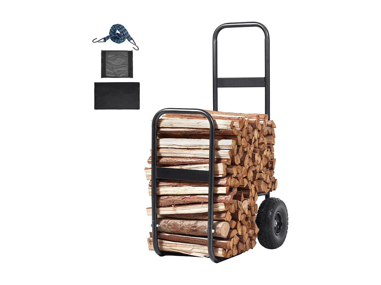 Chariot à Bûches, SucceBuy Chariot à Bûches de Bois de Chauffage, Capacité de 113,4 kg, Transporteur de Bois sur Roues en PU, Dolly