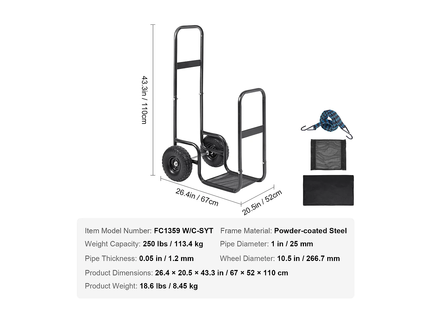 Chariot à Bûches, SucceBuy Chariot à Bûches de Bois de Chauffage, Capacité de 113,4 kg, Transporteur de Bois sur Roues en PU, Dolly