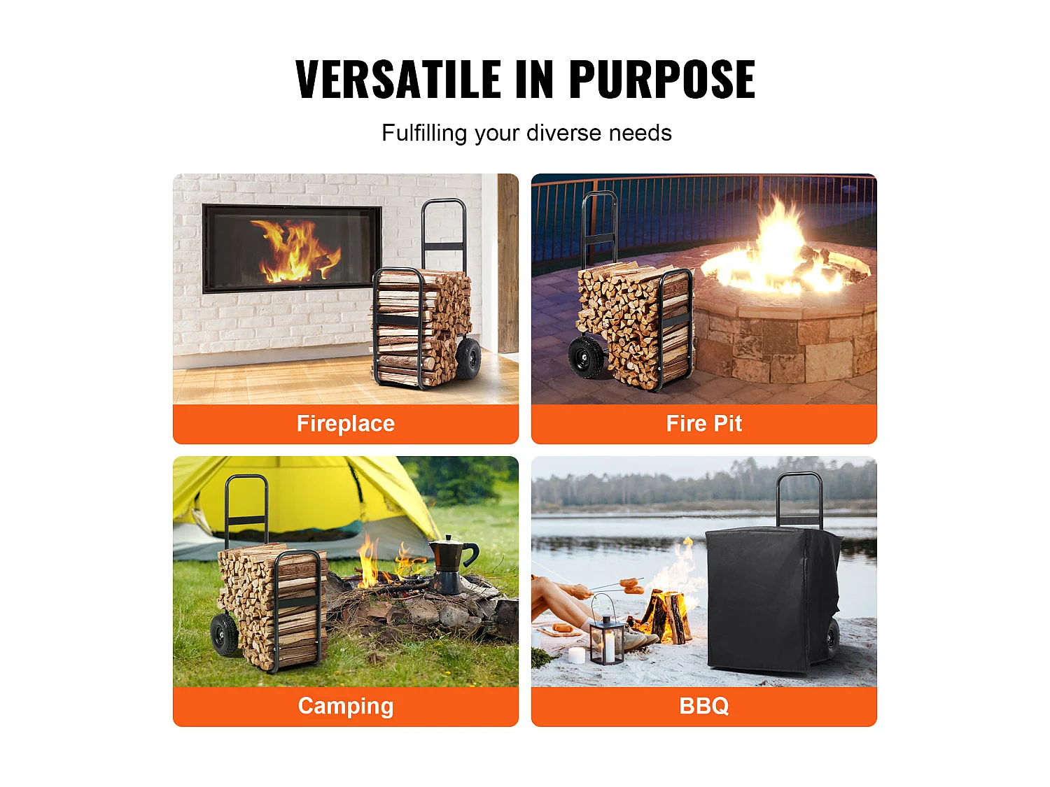 Chariot à Bûches, SucceBuy Chariot à Bûches de Bois de Chauffage, Capacité de 113,4 kg, Transporteur de Bois sur Roues en PU, Dolly