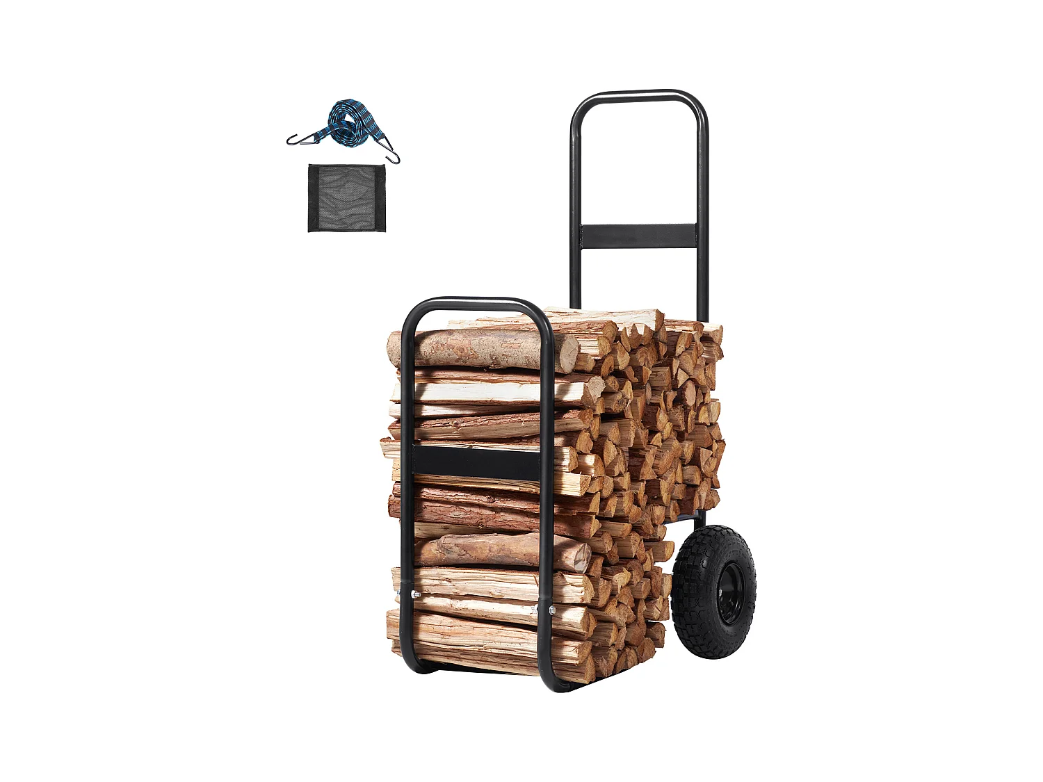 Chariot à Bûches, SucceBuy Chariot à Bois de Chauffage en Acier de 113 kg, Intérieur/Extérieur, Roues Pneumatiques, Chariot à Bois, Porte-Cheminée/Fosse, Noir