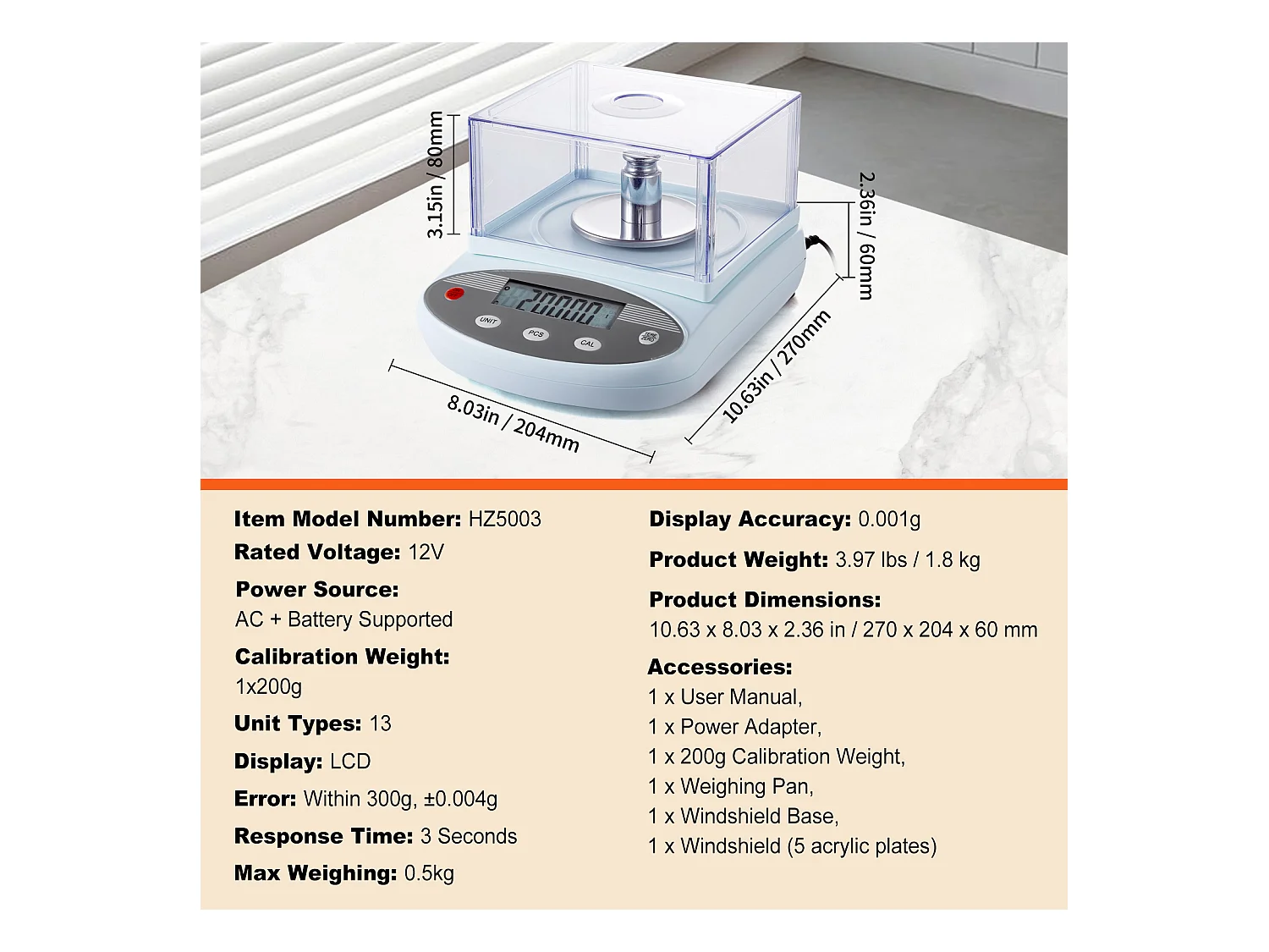 Balance Analytique SucceBuy 500 g x 0,001 g 13 Unités, LCD, Pare-Brise, avec Pare-Brise pour des Mesures Précises