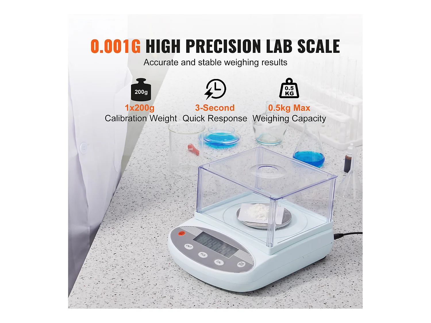 Balance Analytique SucceBuy 500 g x 0,001 g 13 Unités, LCD, Pare-Brise, avec Pare-Brise pour des Mesures Précises