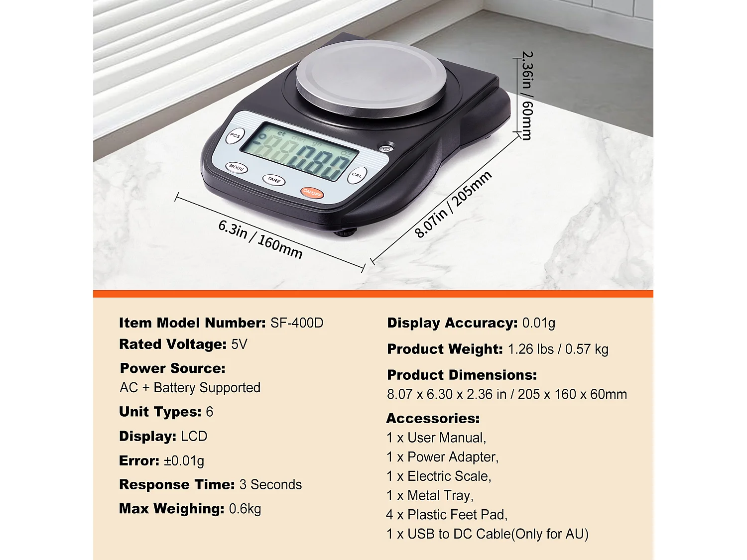 Balance Analytique SucceBuy 600 g x 0,01 g, Conversion de 6 Unités, Électronique, pour des Mesures Précises, Précision Électronique