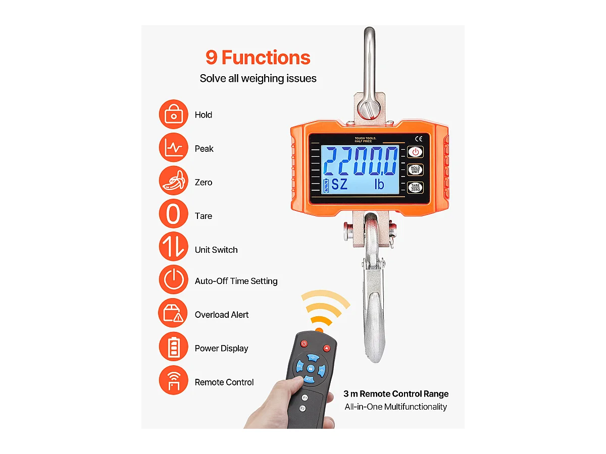 Balance Suspendue Numérique SucceBuy 1000 kg, Boîtier en Aluminium Moulé et Écran LCD, Haute Précision