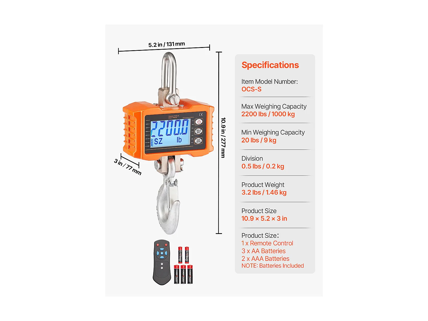 Balance Suspendue Numérique SucceBuy 1000 kg, Boîtier en Aluminium Moulé et Écran LCD, Haute Précision