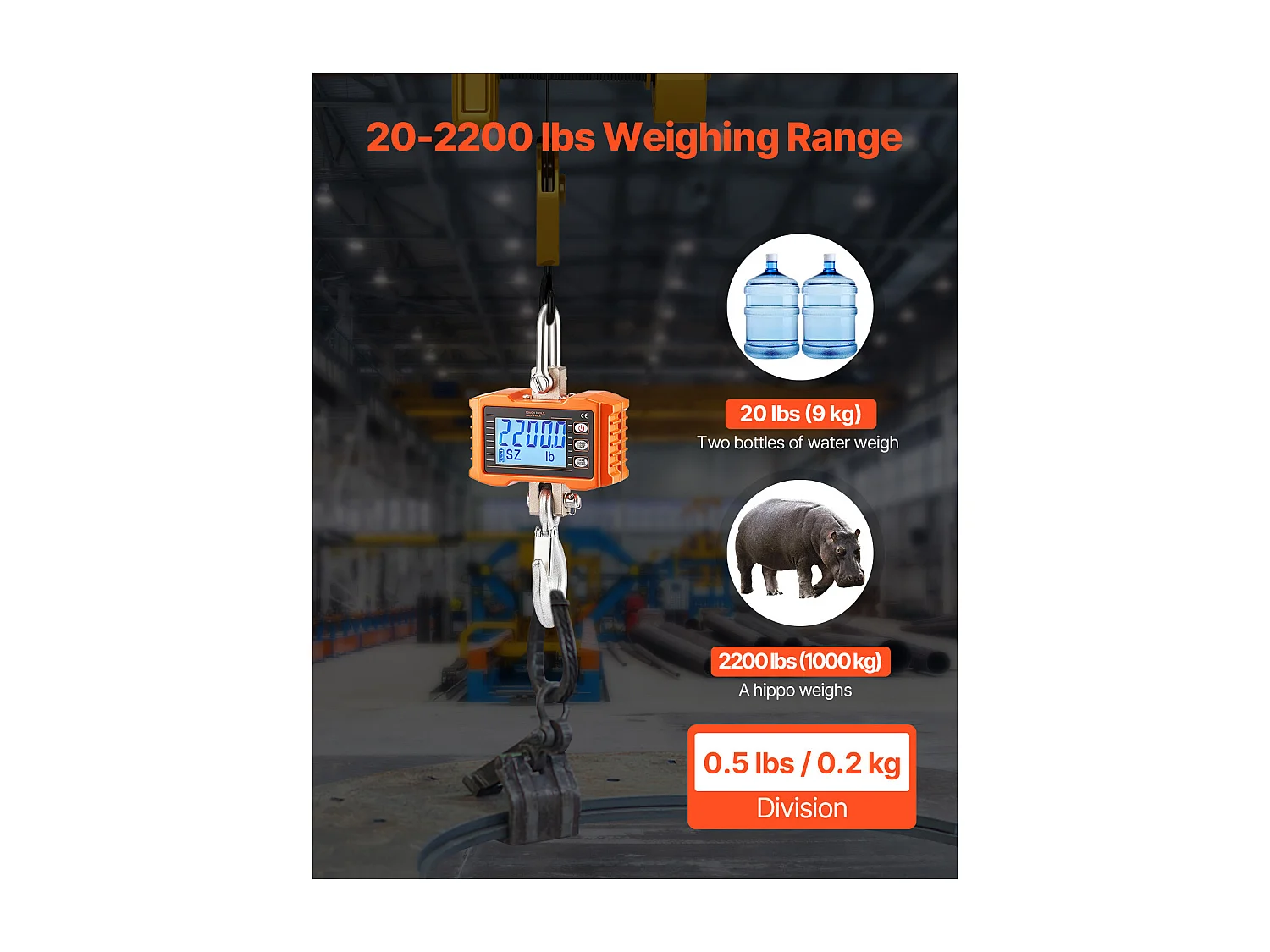 Balance Suspendue Numérique SucceBuy 1000 kg, Boîtier en Aluminium Moulé et Écran LCD, Haute Précision