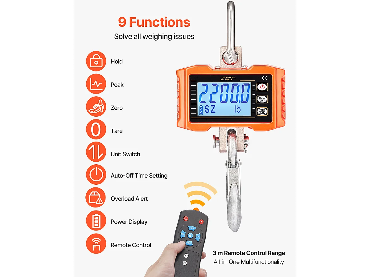 Balance Suspendue Numérique SucceBuy 1000 kg, Boîtier en Aluminium Moulé et Écran LCD, Haute Précision