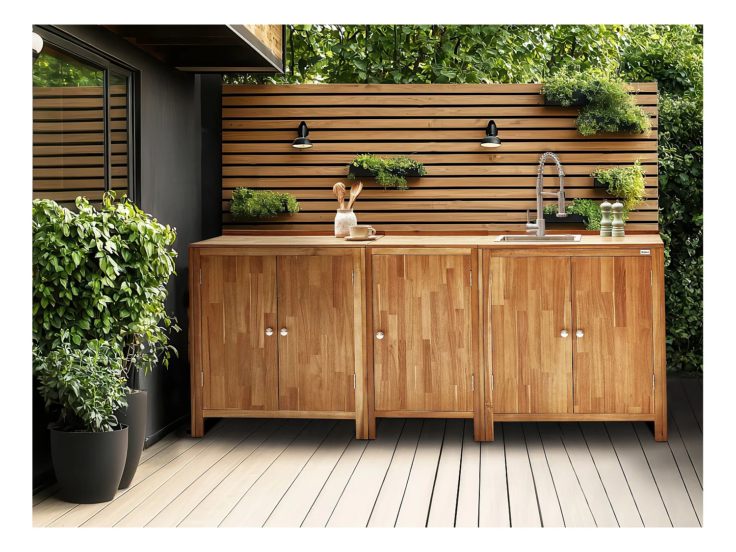 Set cucina da esterno 3 elementi con lavello VENOSA Legno d'acacia Marrone