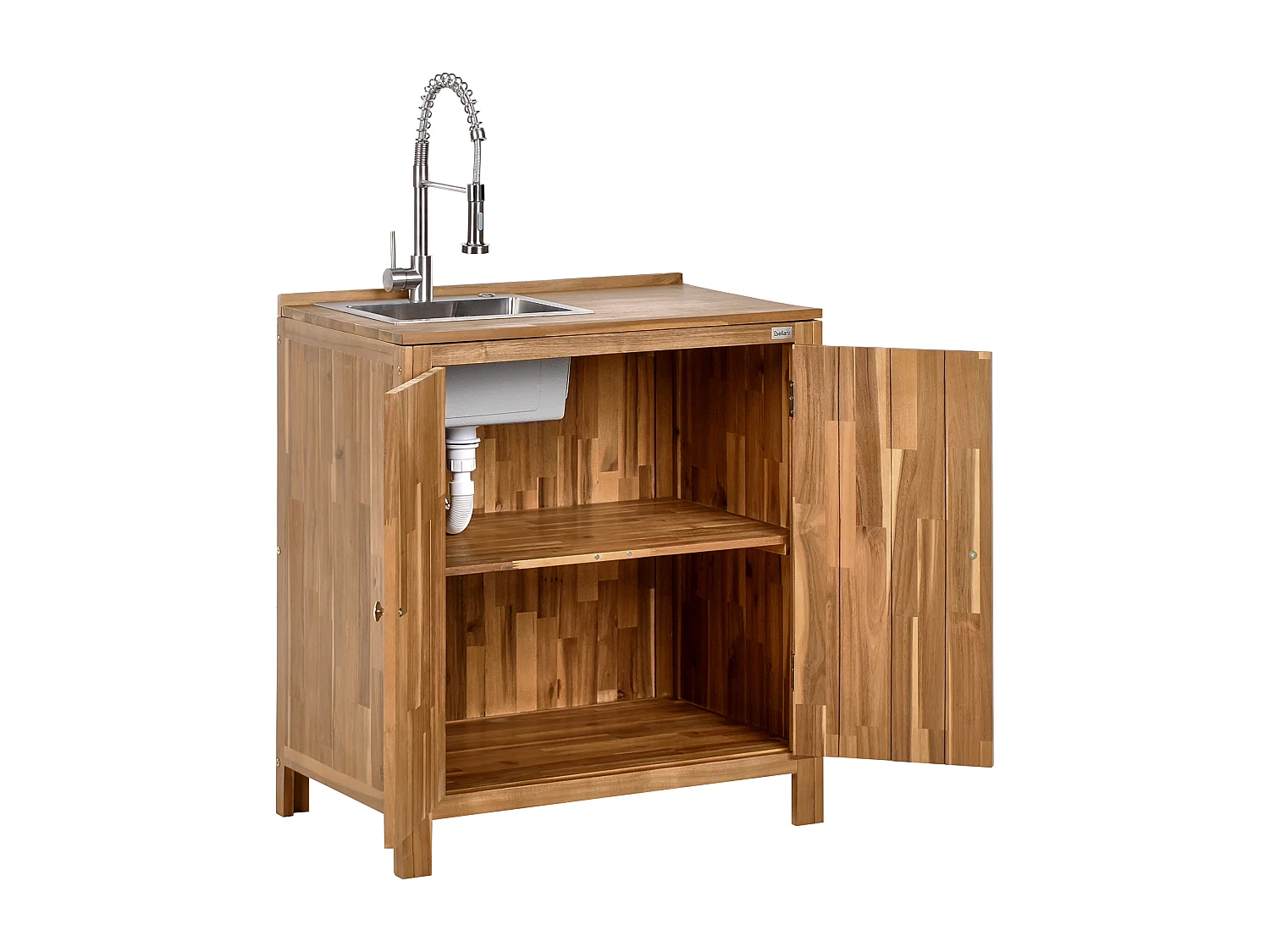 Cuisine d'extérieur 3 pièces avec évier VENOSA Acacia Marron/argenté