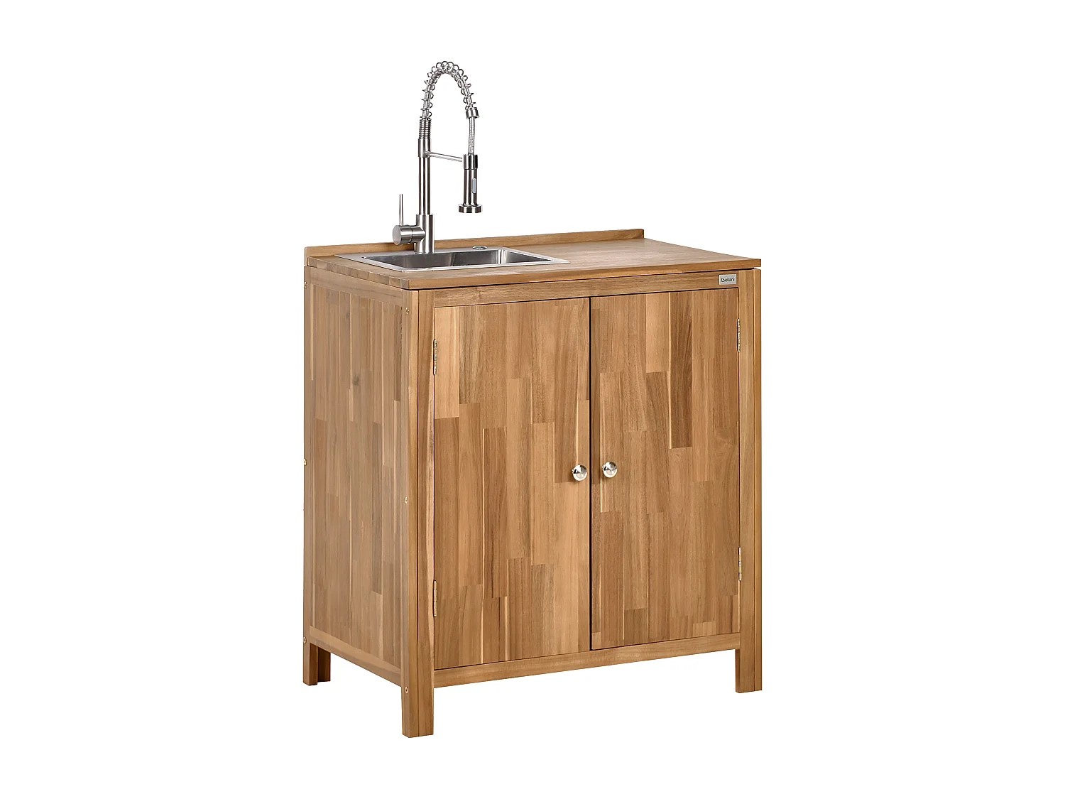 Outdoor-Küchenschrank 3-teilig Akazienholz braun/silber mit Spüle Armatur Venosa