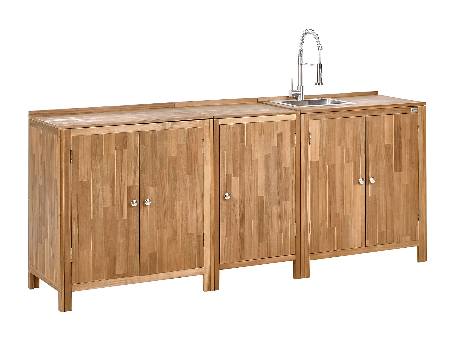 Cuisine d'extérieur 3 pièces avec évier VENOSA Acacia Marron/argenté