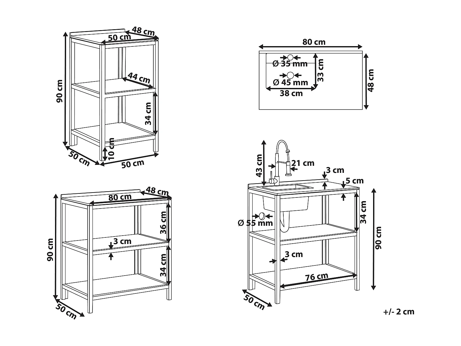 Outdoor-Kücheninsel 3-teilig Akazienholz braun/silber mit Spüle Armatur Venosa