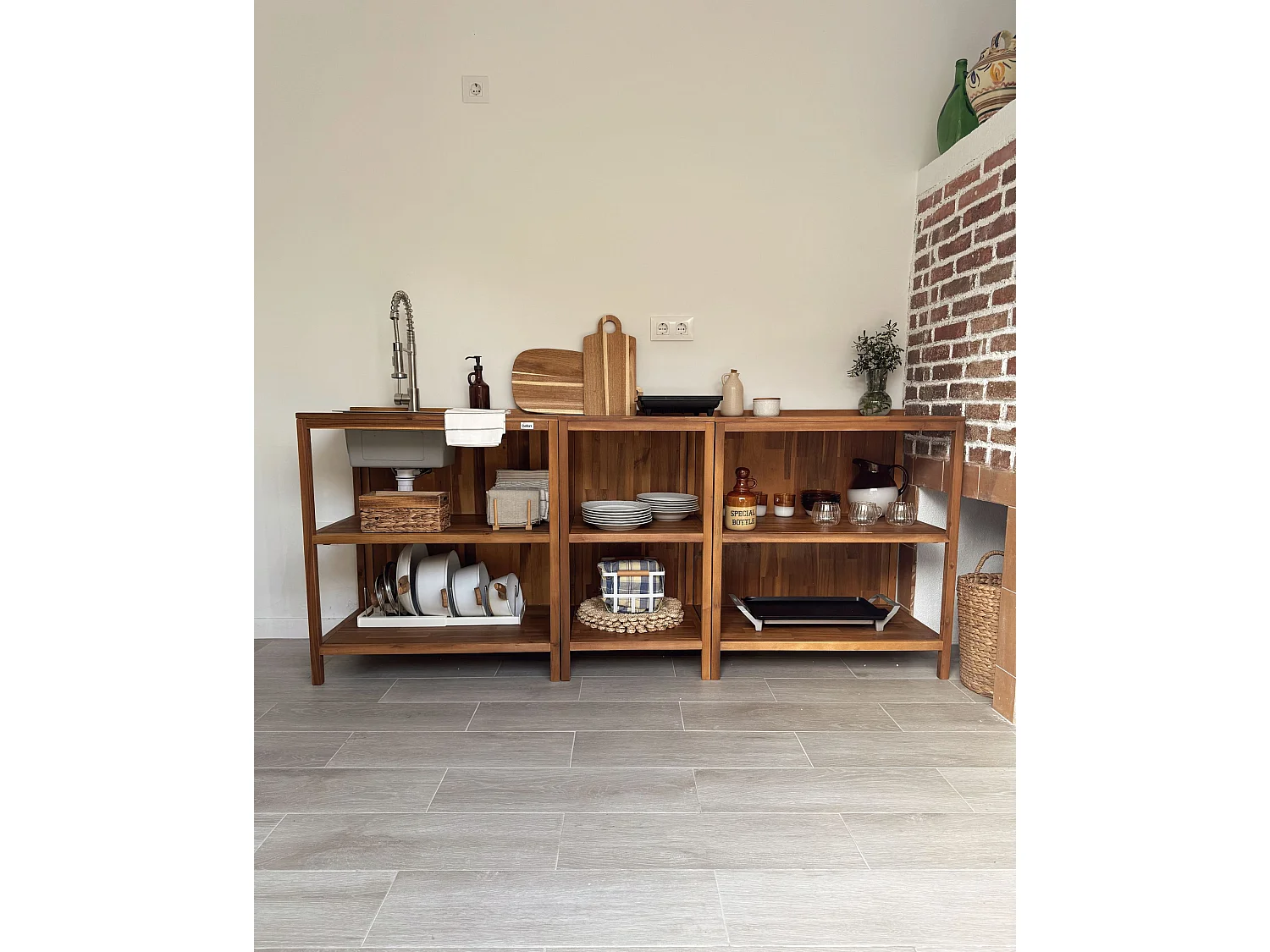 Outdoor-Küche 3er Set mit Spüle VENOSA Akazienholz Braun