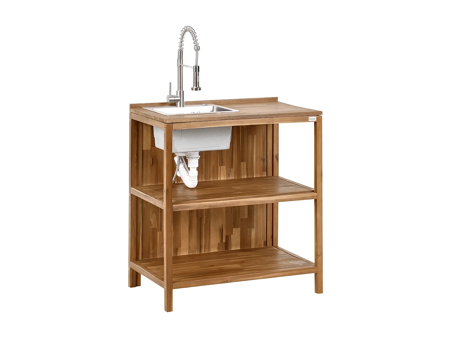 Outdoor-Kücheninsel 3-teilig Akazienholz braun/silber mit Spüle Armatur Venosa