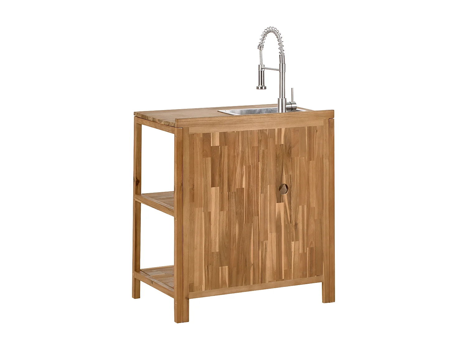 Outdoor-Kücheninsel 3-teilig Akazienholz braun/silber mit Spüle Armatur Venosa