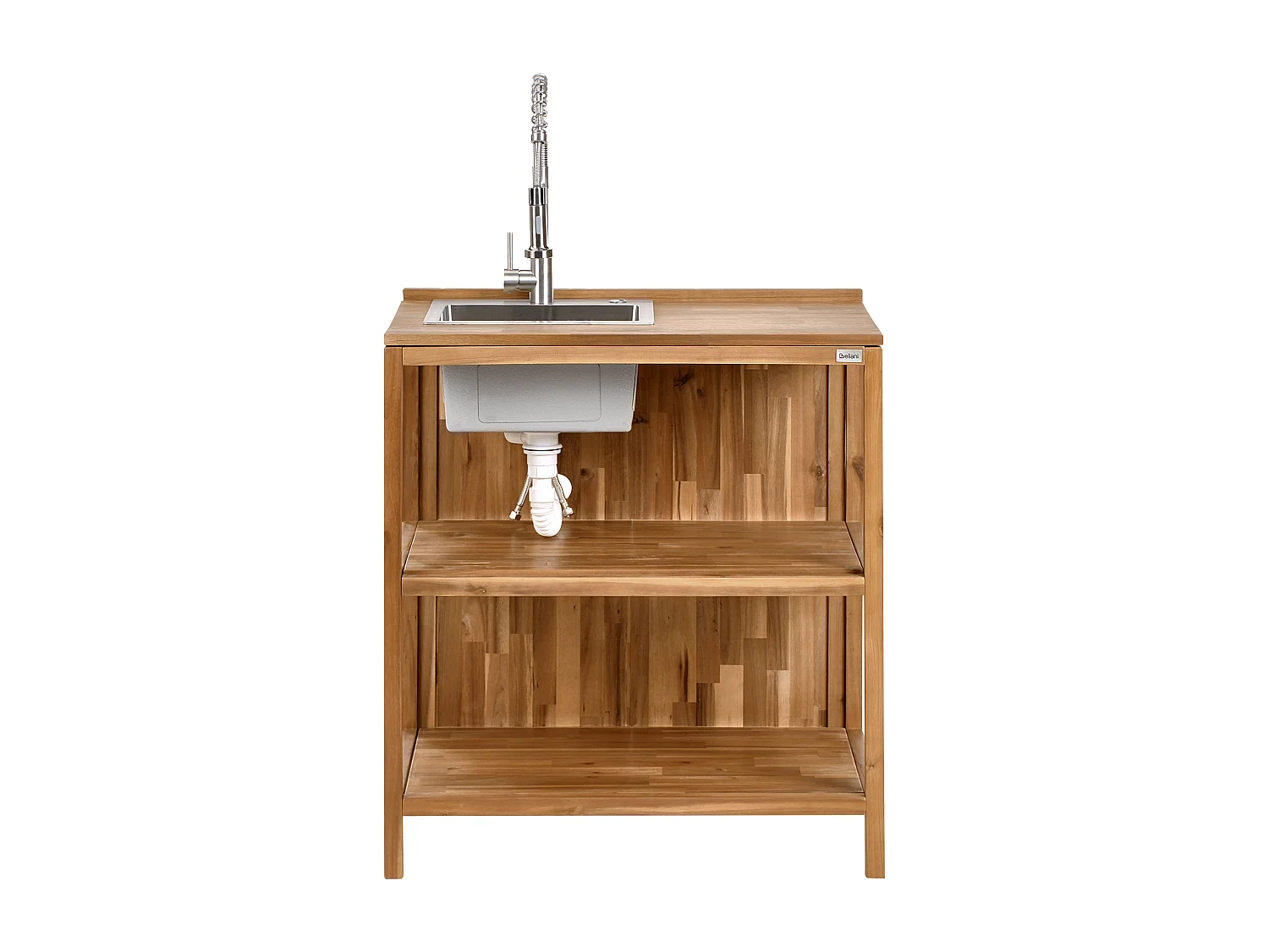 Outdoor-Kücheninsel 3-teilig Akazienholz braun/silber mit Spüle Armatur Venosa