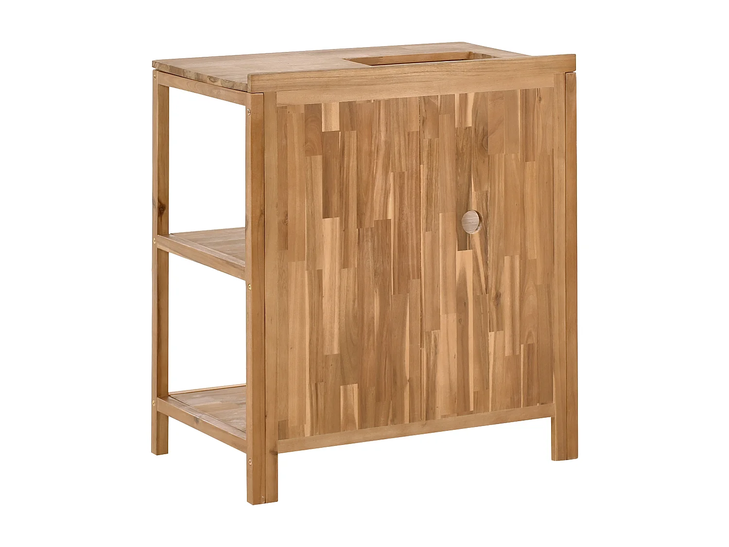 Outdoor-Kücheninsel 3-teilig Akazienholz braun/silber mit Spüle Armatur Venosa