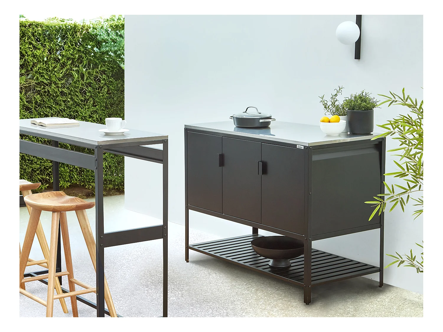 Table de bar pour l'extérieur MAENZA Noir 40 cm 120 cm Métal