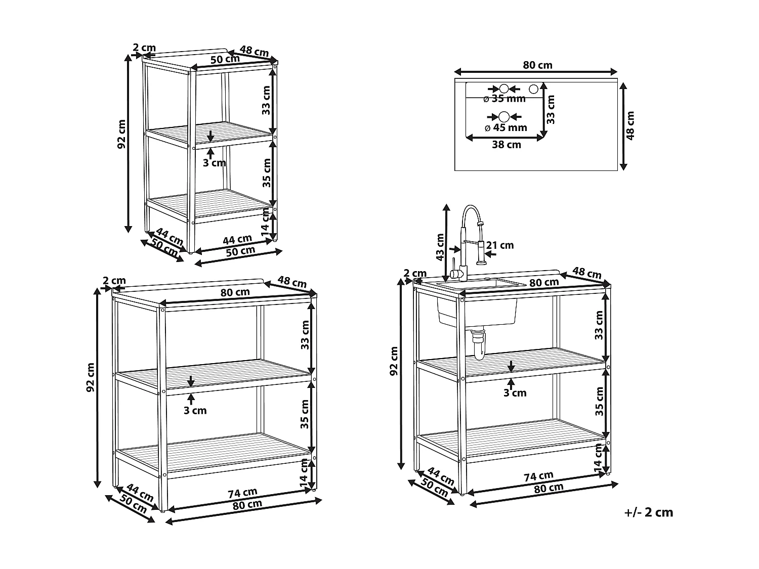 Outdoor-Kücheninsel 3-teilig zertifiziertes Holz braun/schwarz mit Spüle Ivrea