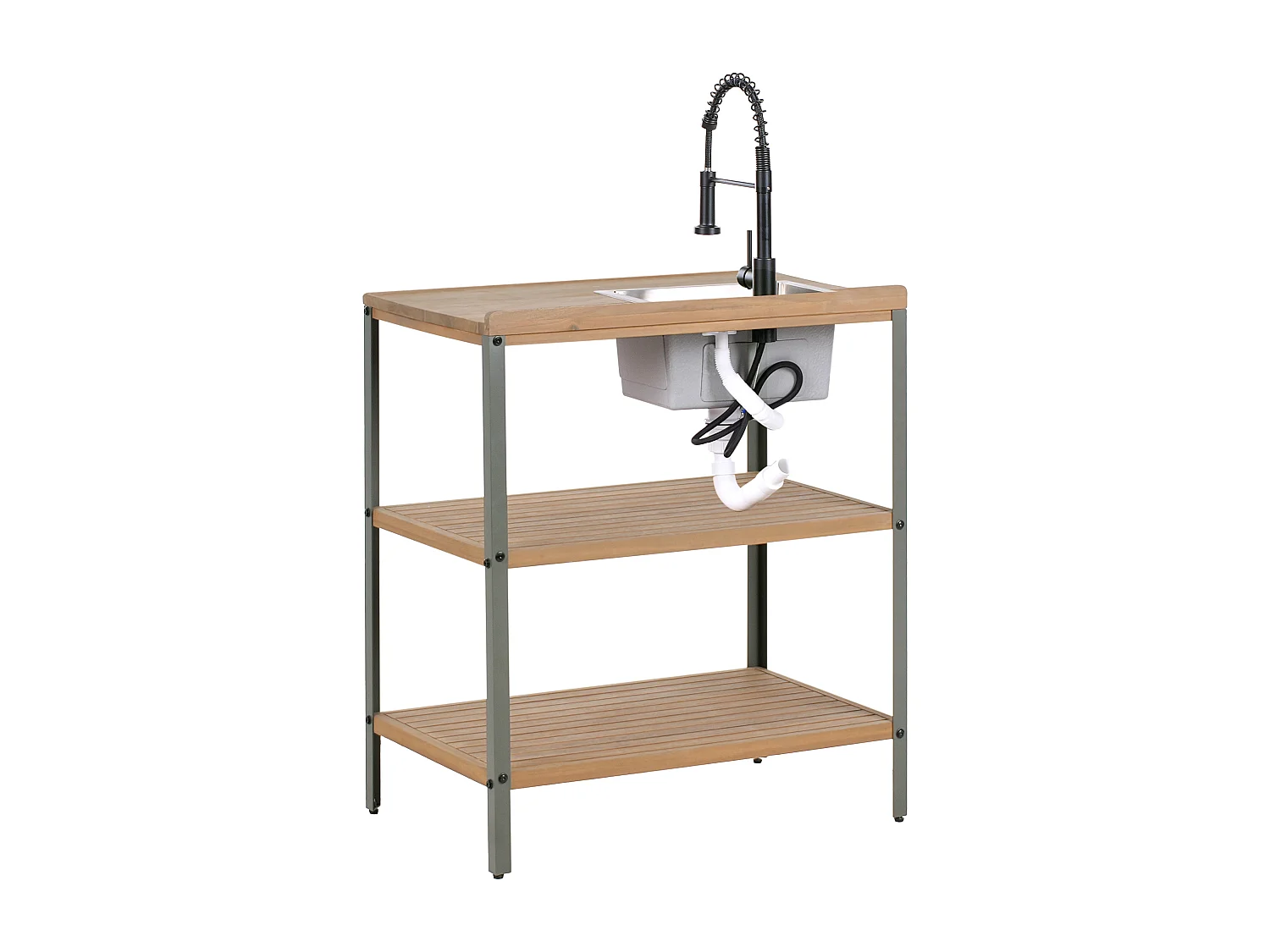 Outdoor-Kücheninsel 3-teilig zertifiziertes Holz braun/schwarz mit Spüle Ivrea