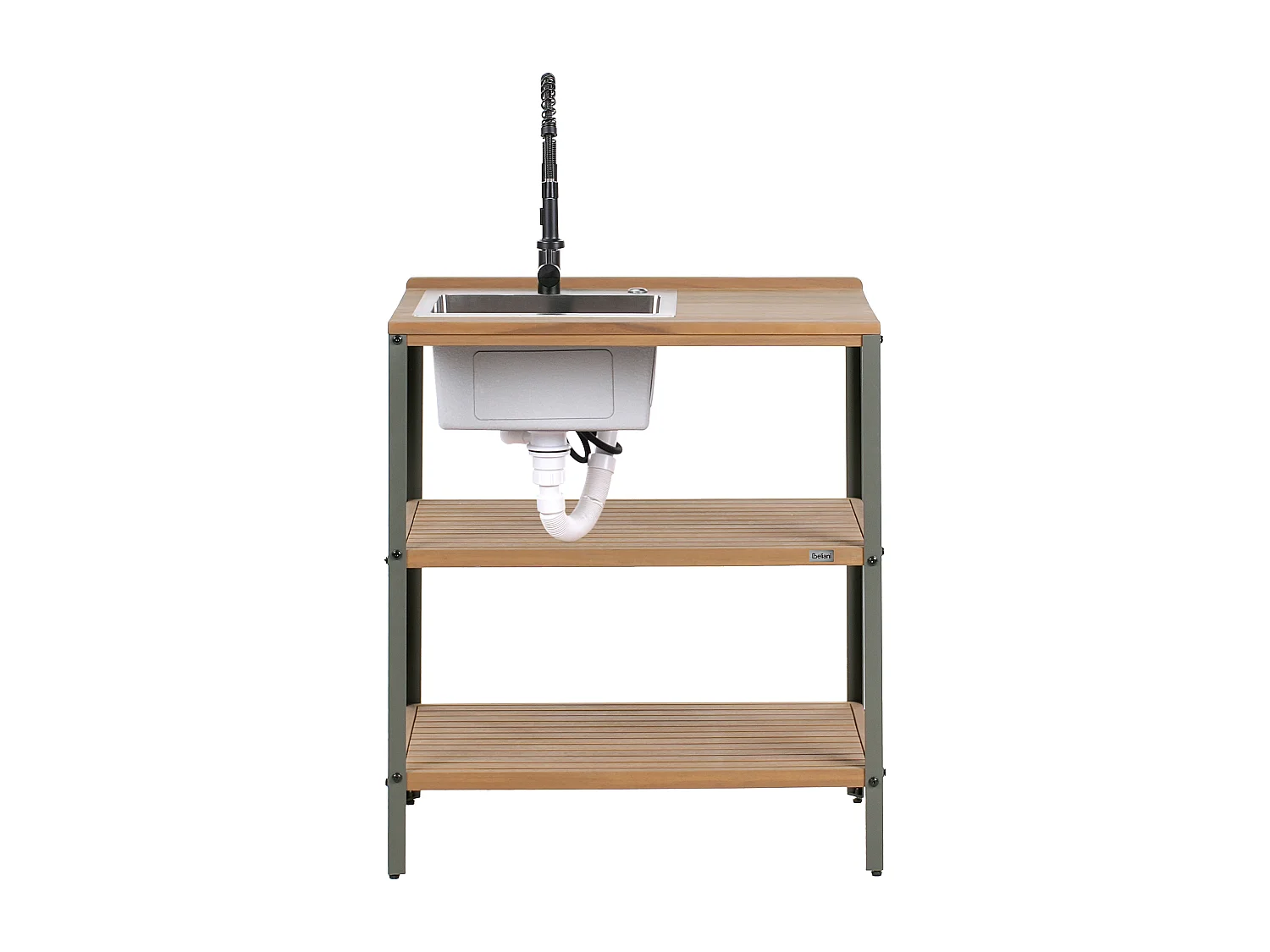 Outdoor-Kücheninsel 3-teilig zertifiziertes Holz braun/schwarz mit Spüle Ivrea