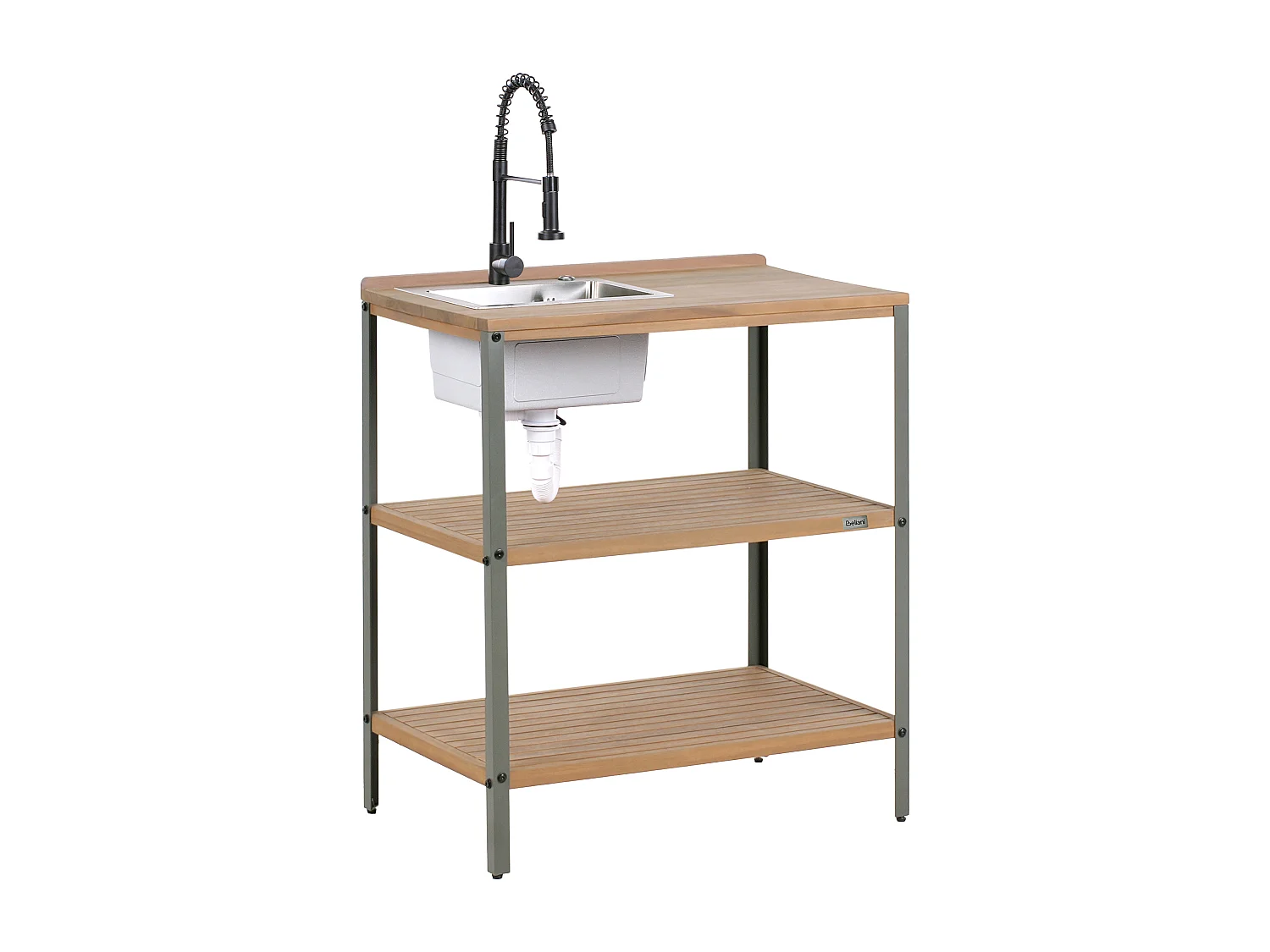 Outdoor-Kücheninsel 3-teilig zertifiziertes Holz braun/schwarz mit Spüle Ivrea