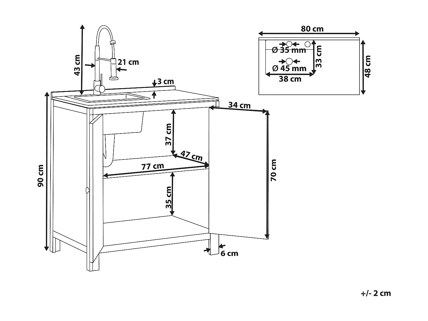 Outdoor-Küchenschrank Akazienholz braun/schwarz mit Türen Spüle Armatur Venosa