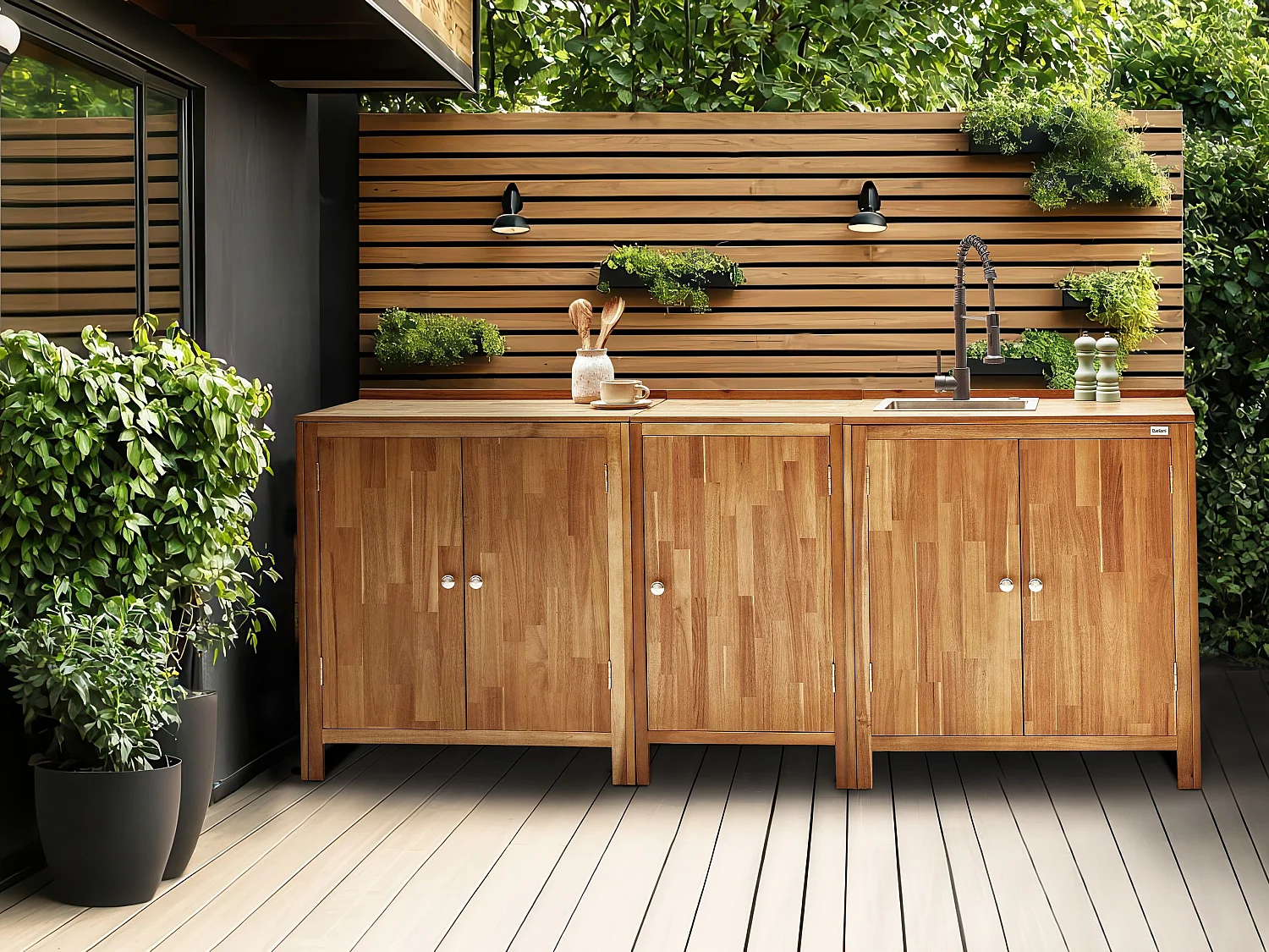 Tuin keukenkast met spoelbak VENOSA Acaciahout Bruin