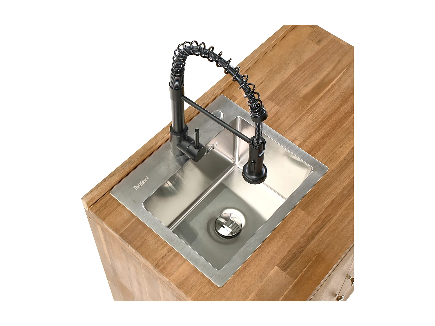 Meuble de cuisine d'extérieur avec évier VENOSA Acacia Marron/noir