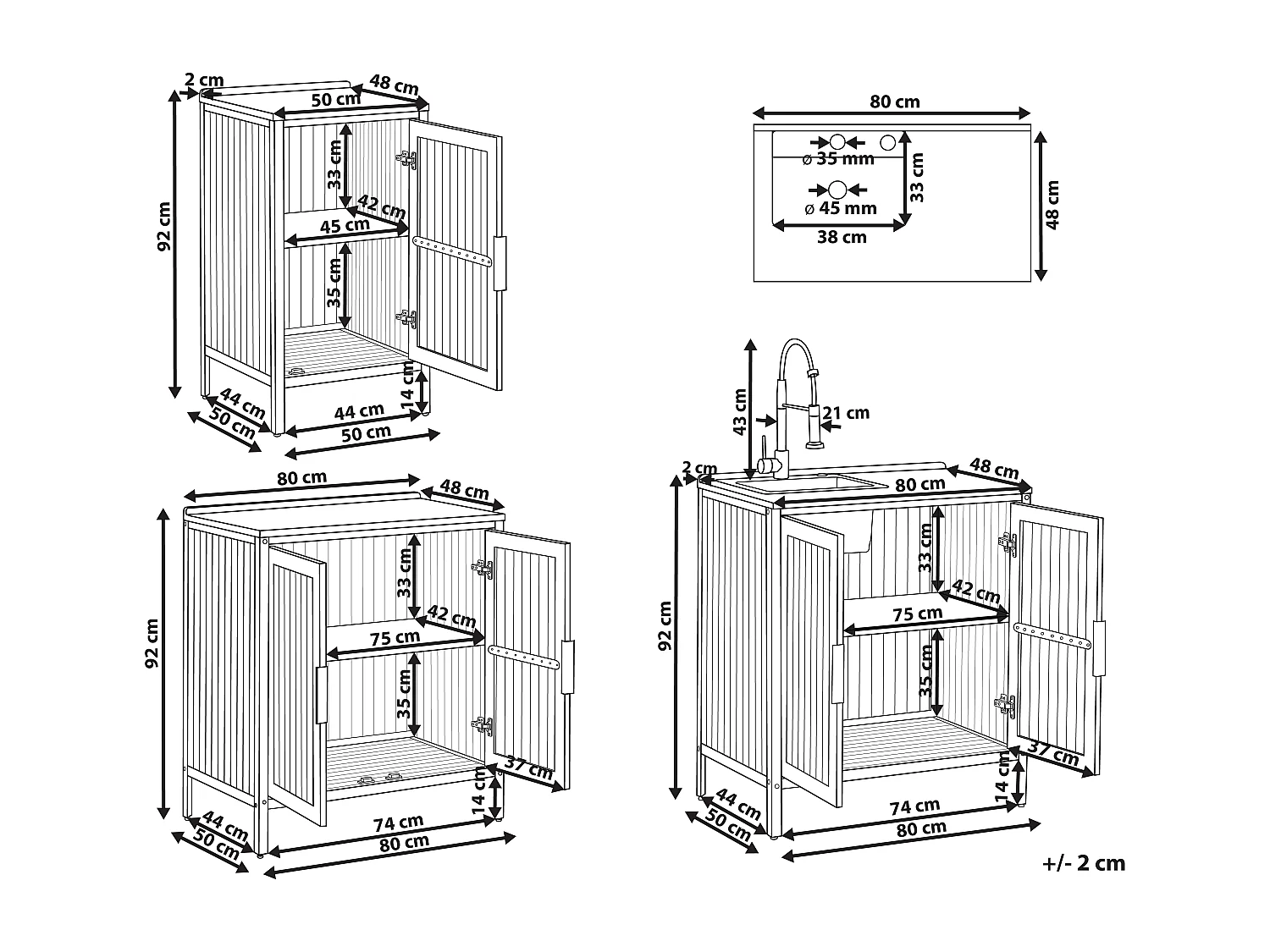 Outdoor-Küchenschrank 3-teilig zertifiziertes Holz braun/schwarz mit Spüle Ivrea