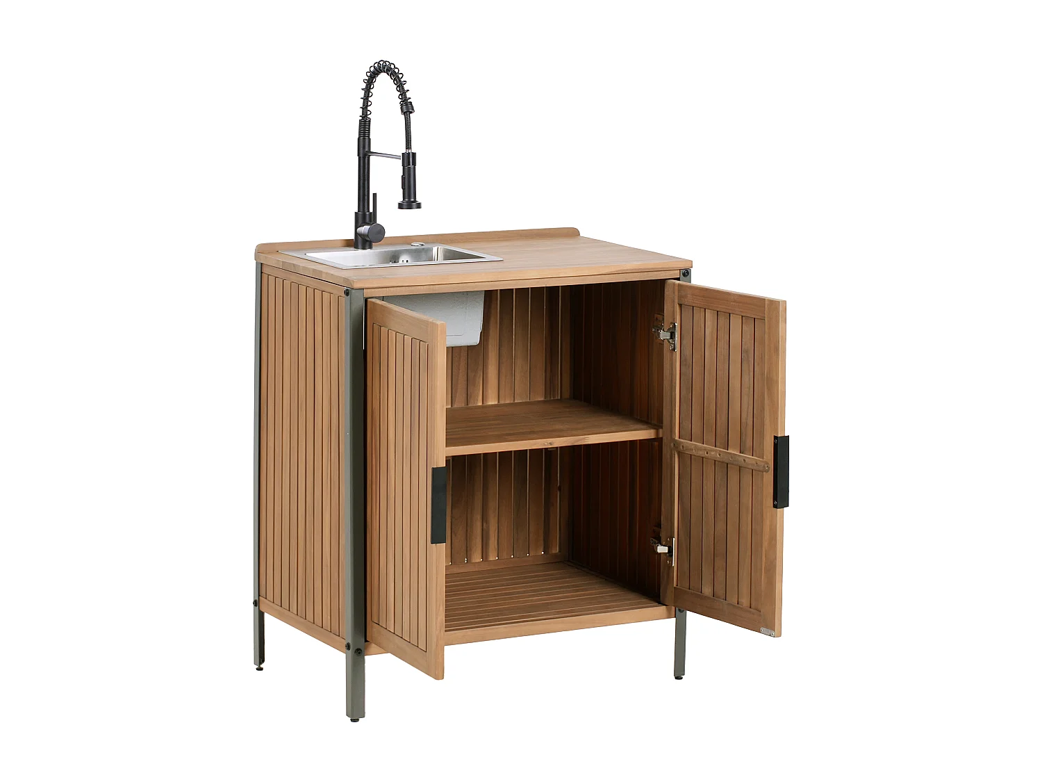 Outdoor-Küchenschrank 3-teilig zertifiziertes Holz braun/schwarz mit Spüle Ivrea
