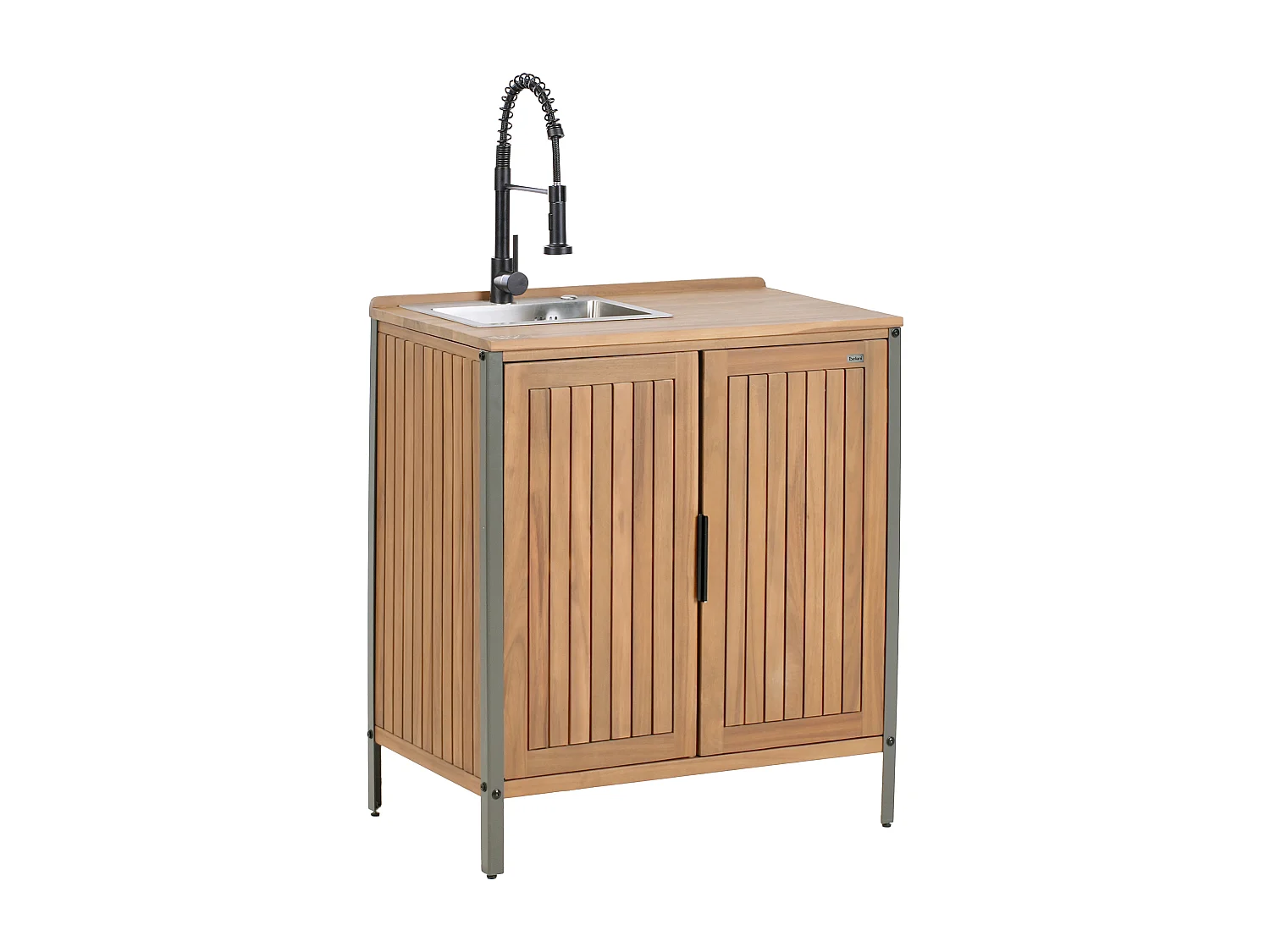 Cuisine d'extérieur 3 pièces avec évier IVREA Bois d'acacia certifié Marron/noir
