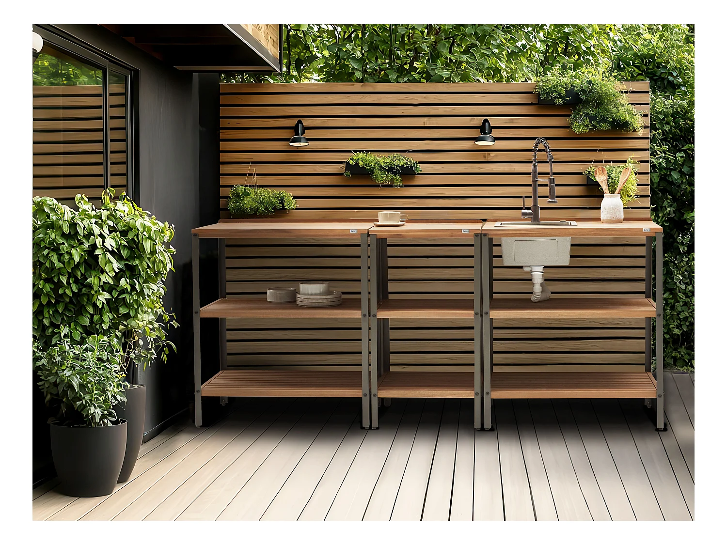 Ilot de cuisine extérieure IVREA Bois d'acacia certifié Marron