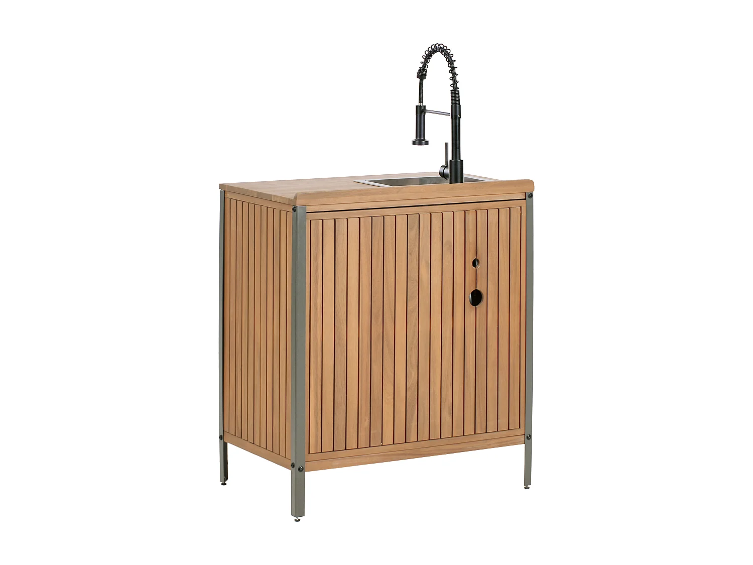 Outdoor-Küchenschrank mit Spüle IVREA zertifiziertes Akazienholz Braun / Schwarz