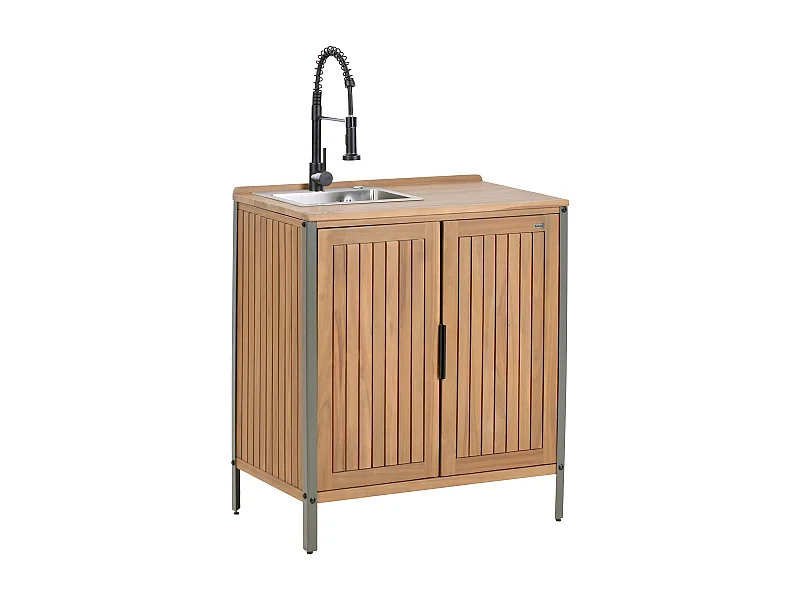 Outdoor-Küchenschrank mit Spüle IVREA zertifiziertes Akazienholz Braun / Schwarz