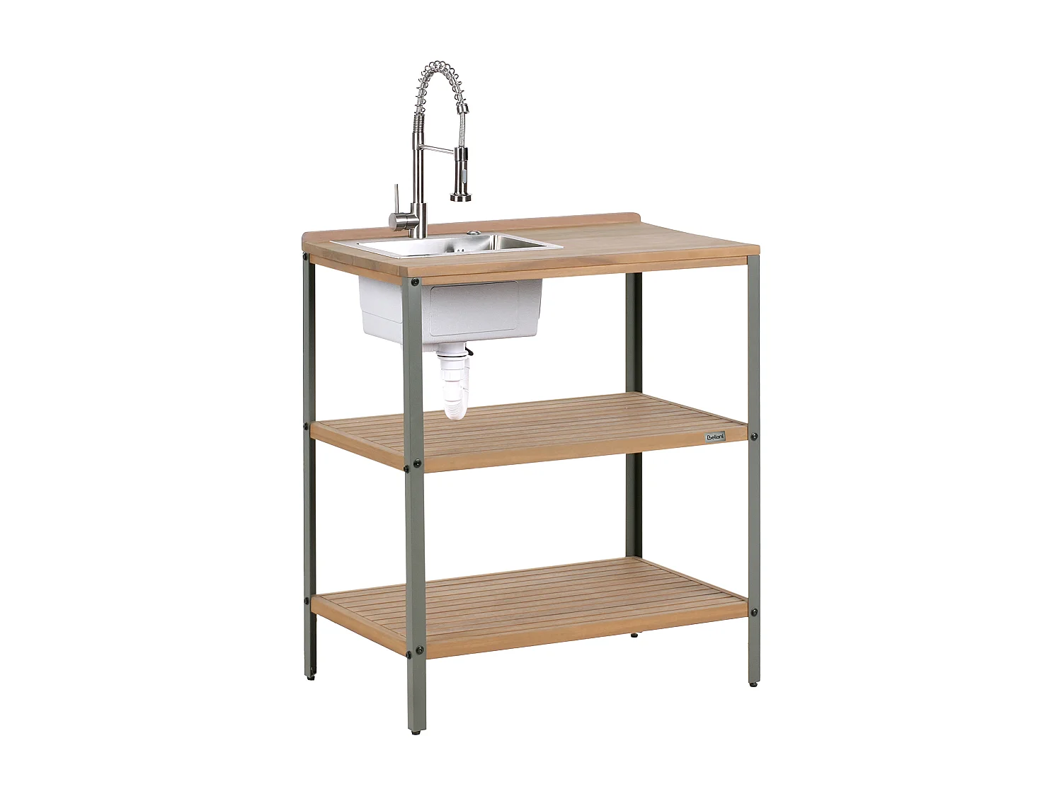 Set cucina da esterno 3 elementi con lavello IVREA Legno di acacia certificato Marrone/ Argento