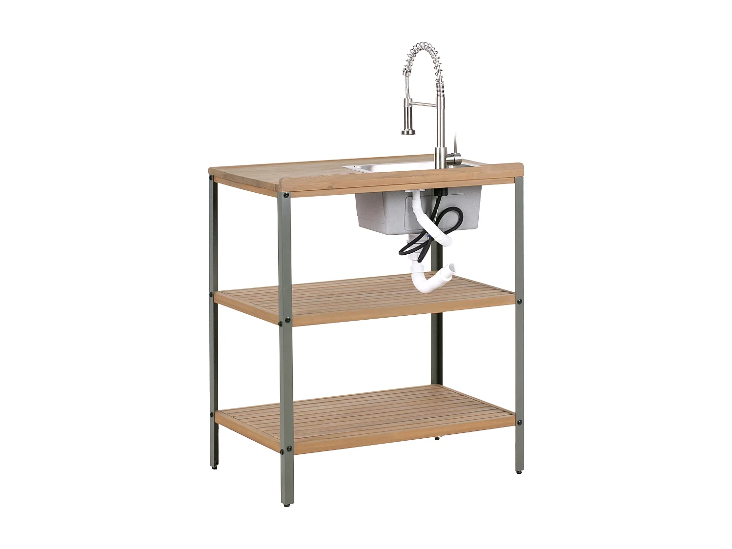 Set cucina da esterno 3 elementi con lavello IVREA Legno di acacia certificato Marrone/ Argento